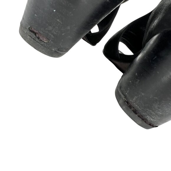 Eileen Fisher Iris Black Tumbled Nubuck Leather Stacked Heeled Sandal Size 9 - Picture 4 of 11